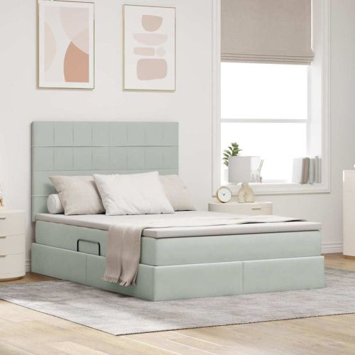 Легло с място за съхранение и матрак Светлосиво 140 x 200 cm