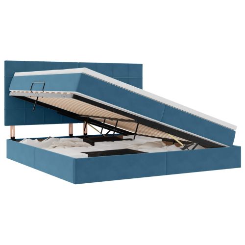 Легло с място за съхранение и матрак Тъмен син 200 x 200 cm