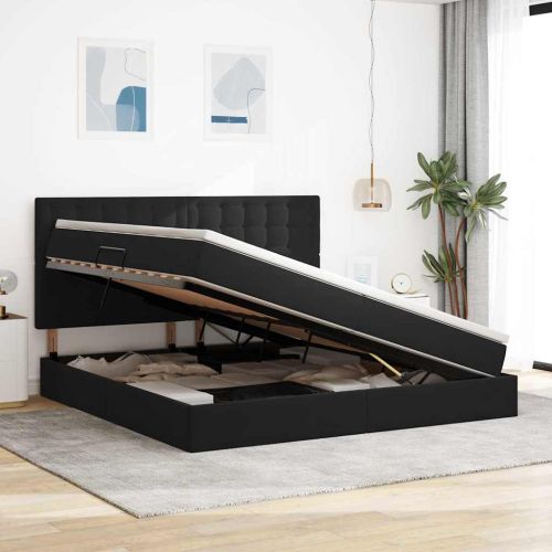 Легло с място за съхранение и матрак Черно 200 x 200 cm Кадифе