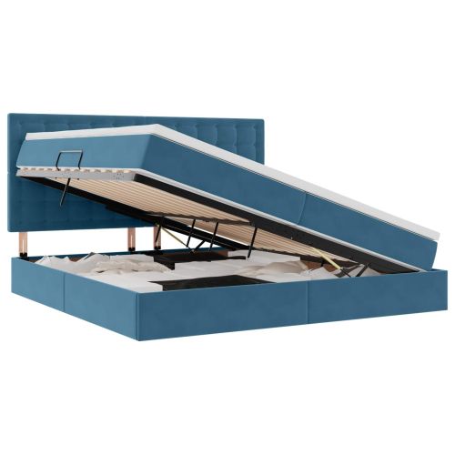 Легло с място за съхранение и матрак Тъмен син 200 x 200 cm