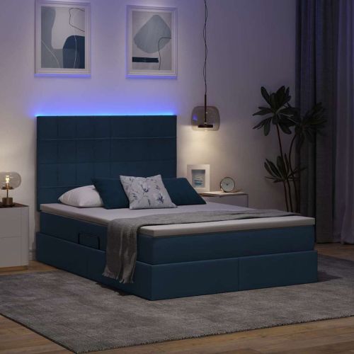 LED легло за съхранение с матрак Синьо 140 x 190 cm Текстил