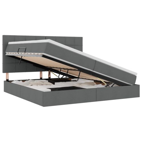 Легло с място за съхранение и LED с LED Тъмен сив 200 x 200 cm