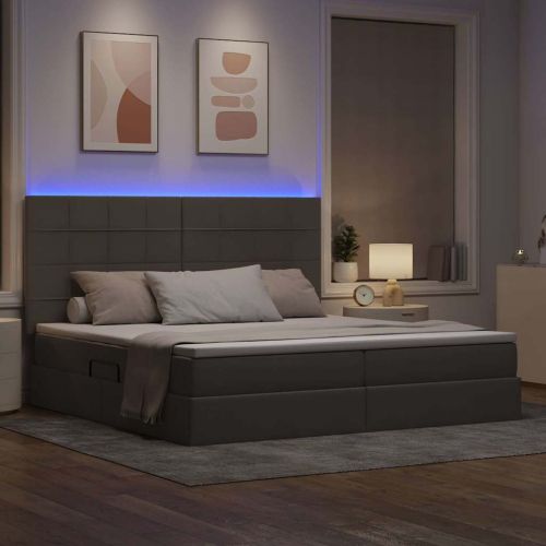 LED легло за съхранение с матрак Таупе 200 x 200 cm Текстил