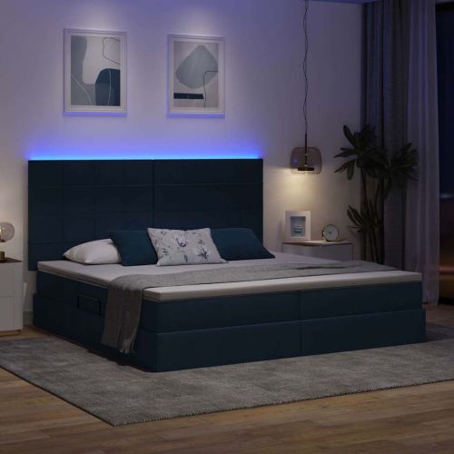 LED легло за съхранение с матрак Синьо 200 x 200 cm Текстил