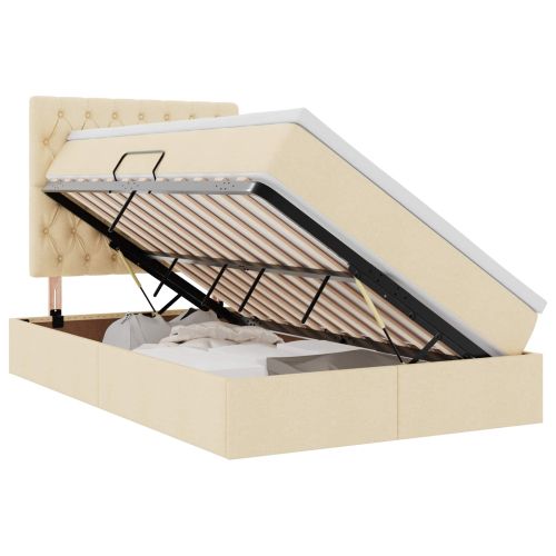 Легло с място за съхранение и LED Кремав 120 x 200 cm Полиестер