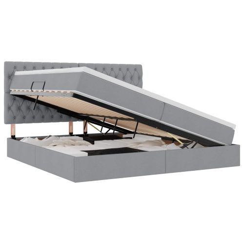 Легло с място за съхранение и LED с LED Светлосиво 200 x 200 cm