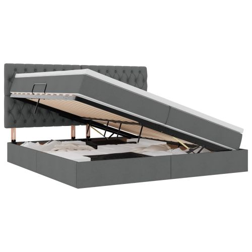 Легло с място за съхранение и LED с LED Тъмен сив 200 x 200 cm