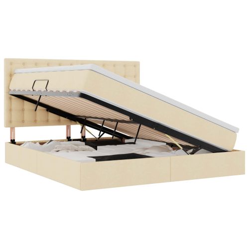 Легло с място за съхранение и LED Кремав 180 x 200 cm Полиестер