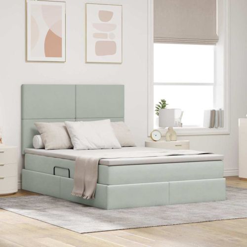 Легло с място за съхранение и LED с LED Светлосиво 140 x 190 cm