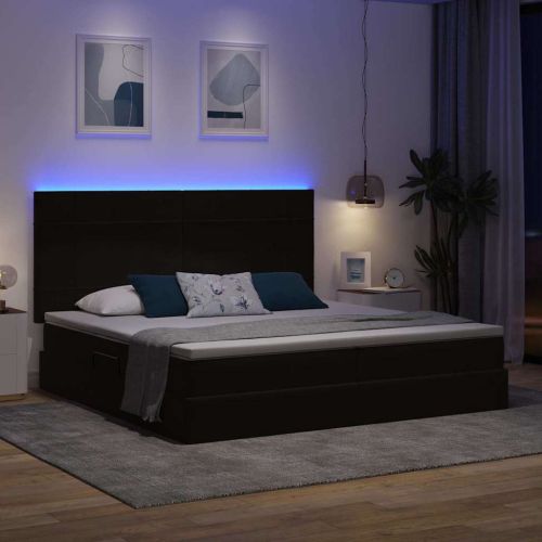 LED легло за съхранение с матрак Черно 200 x 200 cm Кадифе