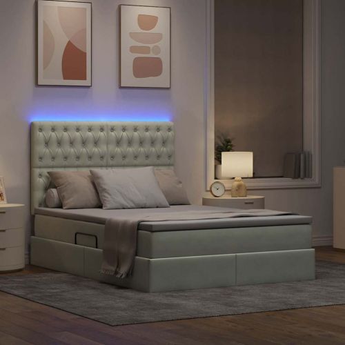 Легло с място за съхранение и LED с LED Светлосиво 140 x 190 cm