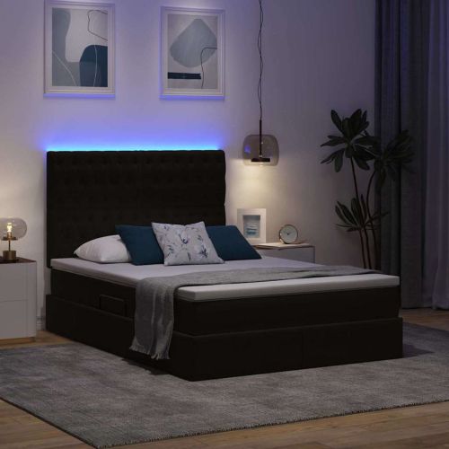 Легло с място за съхранение и LED Черно 140 x 190 cm Кадифе