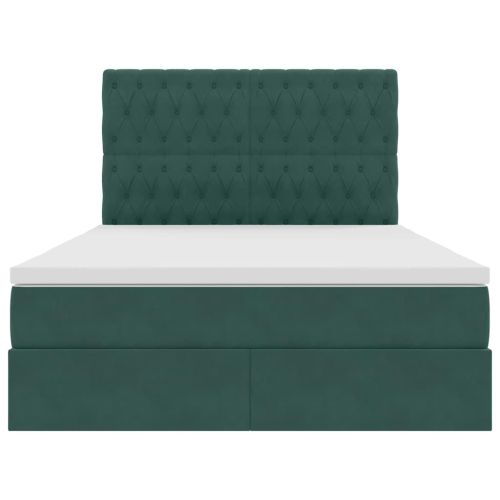 Легло с място за съхранение и LED Тъмен зелен 140 x 190 cm