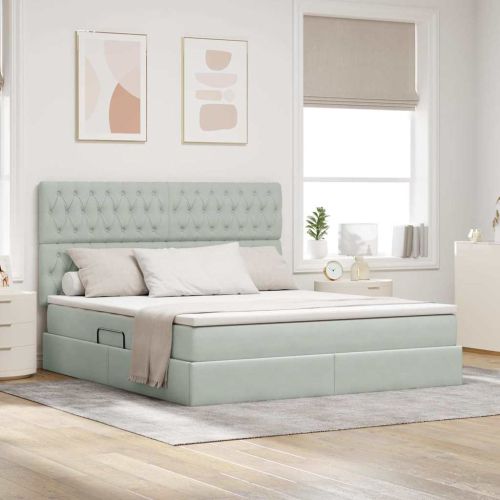 Легло с място за съхранение и LED с LED Светлосиво 160 x 200 cm