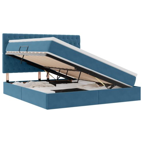 Легло с място за съхранение и LED Тъмен син 160 x 200 cm Кадифе