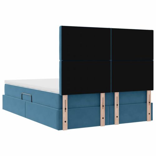 Легло с място за съхранение и LED Тъмен син 140 x 200 cm Кадифе