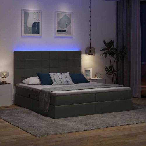 Легло с LED ленти с таблото Тъмен сив 200 x 200 cm текстил