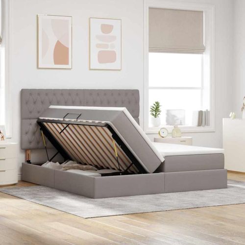 Легло с LED ленти с таблото Таупе 200 x 200 cm текстил
