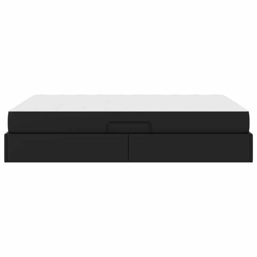 Легло с място за съхранение и матрак с матрак 2 pcs Черно Кожа