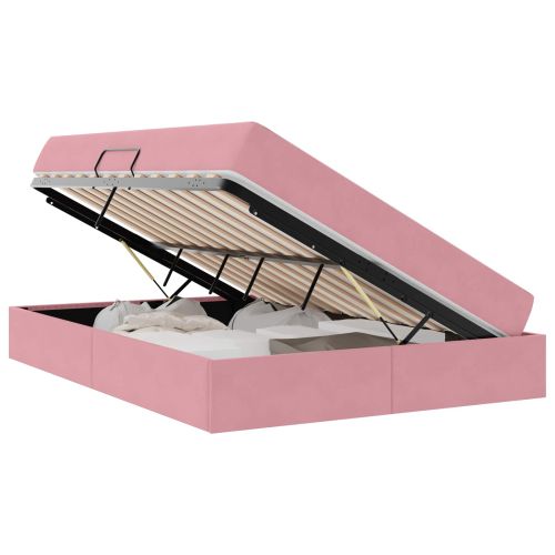 Легло с място за съхранение и матрак Розово 140 x 190 cm Кадифе