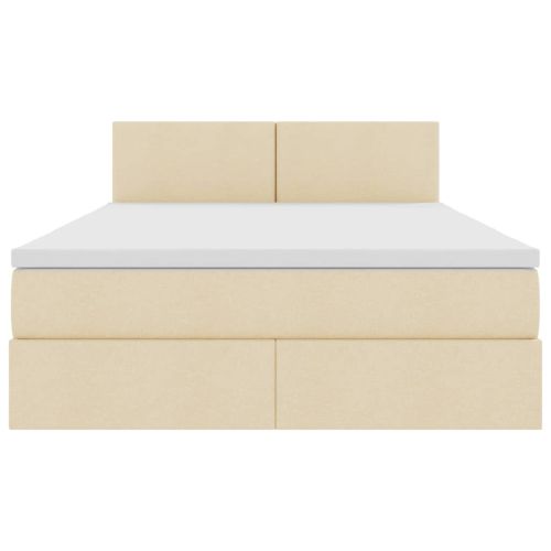 Легло с място за съхранение и LED Кремав 140 x 190 cm текстил