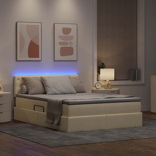 LED легло за съхранение с матрак Кремав 140 x 190 cm Текстил