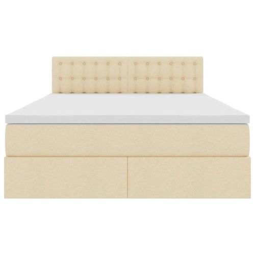 Легло с място за съхранение и LED Кремав 140 x 190 cm текстил