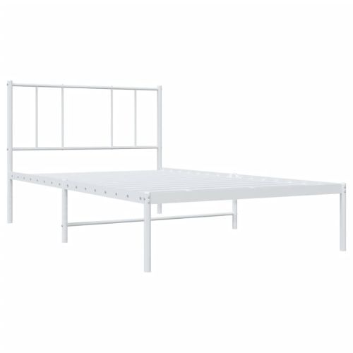 Метална рамка за легло с горна табла, бяла, 90x200 см