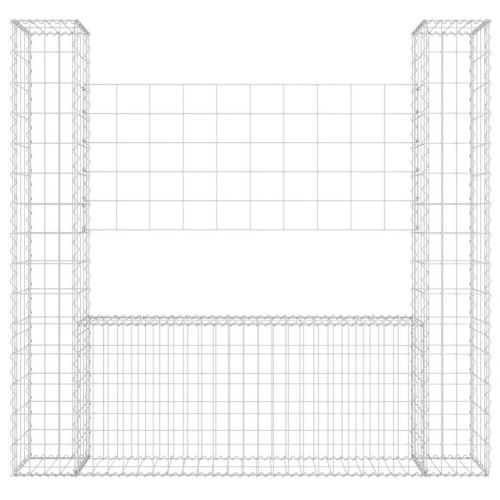 U-образна габионна кошница с 2 стълба, желязо, 140x20x150 см