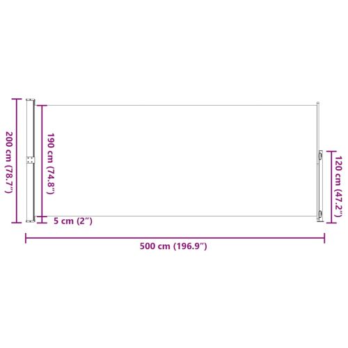 Прибираща се дворна странична тента, 200x500 см, сива