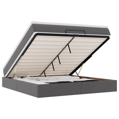 Османска легло с матрак, сиво, 180x200 см, изкуствена кожа