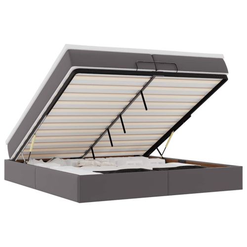 Османска легло с матраци, сиво, 200x200 см, изкуствена кожа