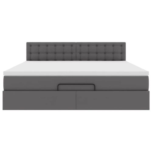 Османска легло с матрак, сиво, 180x200 см, изкуствена кожа