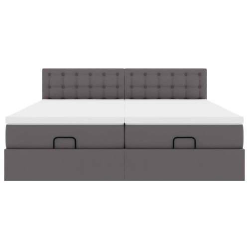Османска легло с матраци, сиво, 200x200 см, изкуствена кожа