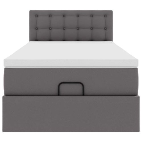 Османска легло с матраци&LED, сиво, 100x200 см, изкуствена кожа