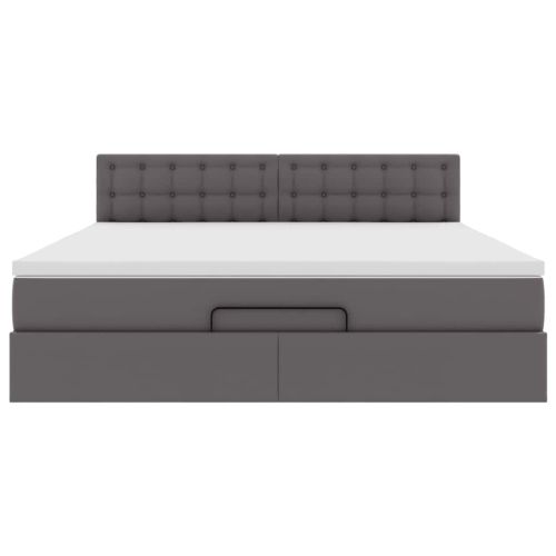 Османска легло с матраци&LED, сиво, 180x200 см, изкуствена кожа