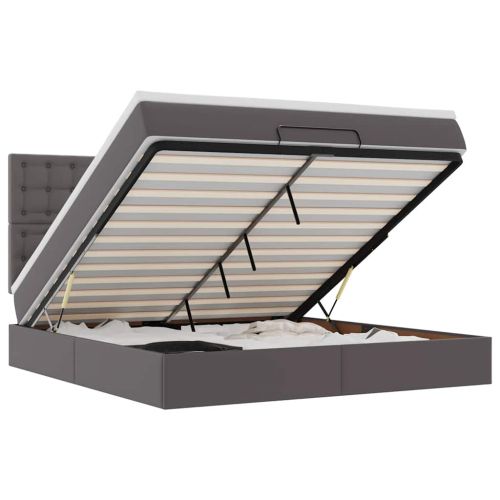 Османска легло с матрак&LED, сиво, 180x200 см, изкуствена кожа