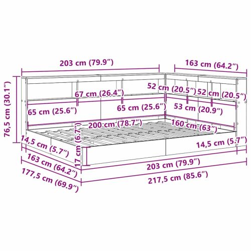 Легло с библиотека с таблото Бяло 160 x 200 cm Инженерно дърво