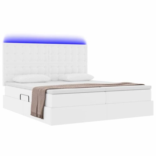 Легло с място за съхранение и LED Чисто бяло 200 x 200 cm
