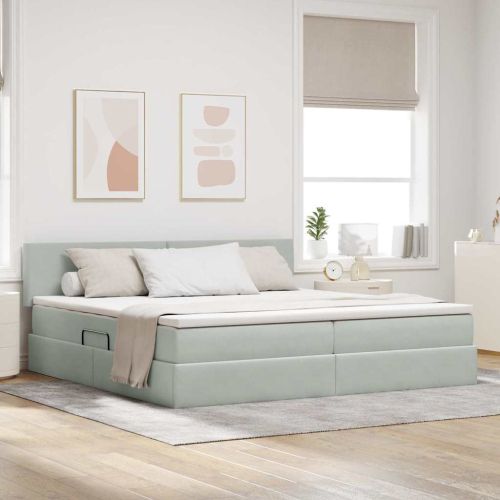 Легло с място за съхранение и LED с LED Светлосиво 200 x 200 cm