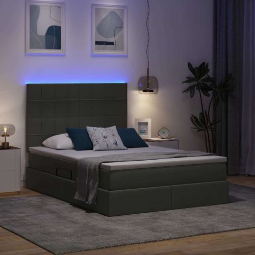 Легло с място за съхранение и LED с LED Тъмен сив 140 x 200 cm
