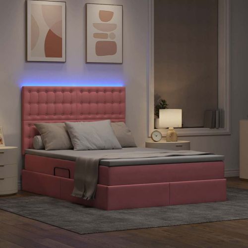Легло с място за съхранение и LED Розово 140 x 190 cm Кадифе