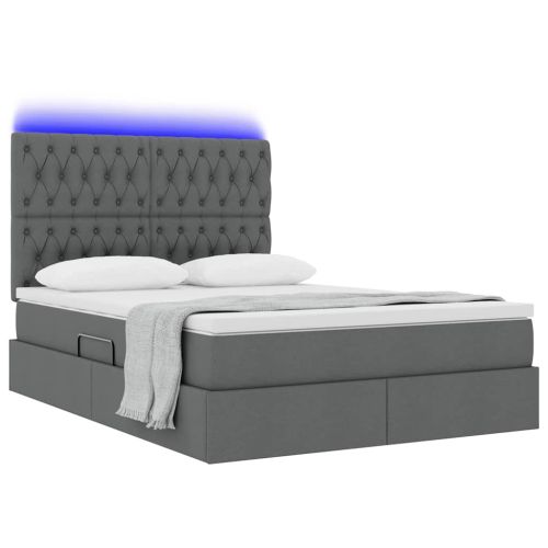 Легло с място за съхранение и LED с LED Тъмен сив 140 x 190 cm