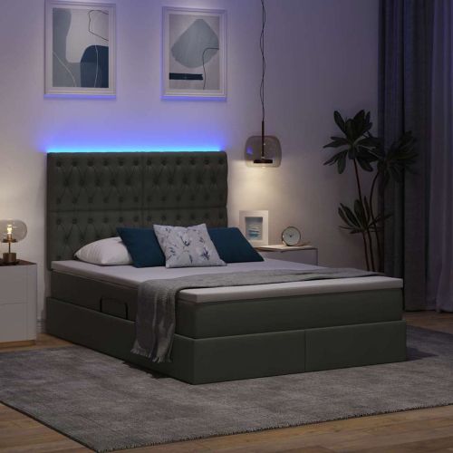 Легло с място за съхранение и LED с LED Тъмен сив 140 x 190 cm