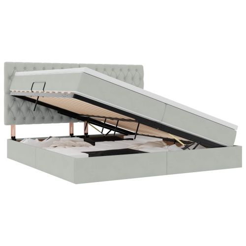 Легло с място за съхранение и LED с LED Светлосиво 200 x 200 cm