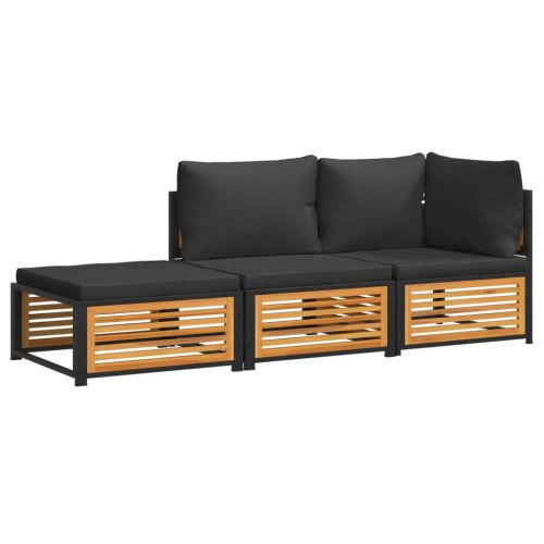 Градински комплект диван с възглавници, 3 части, акация масив