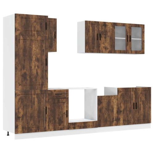 Комплект кухненски шкафове от 8 части "Porto" опушен дъб, инженерна дървесина