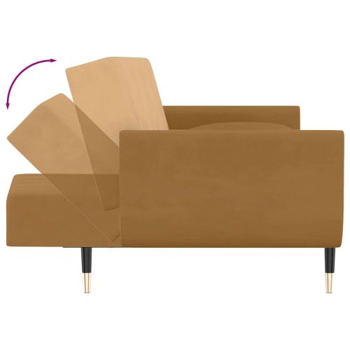 2-местно разтегателно канапе с две възглавници, кафяво, кадифе