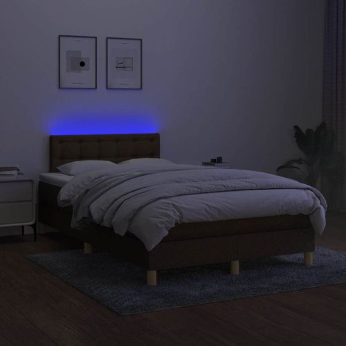 Боксспринг легло с матрак и LED, тъмнокафяво, 120x190 см, плат