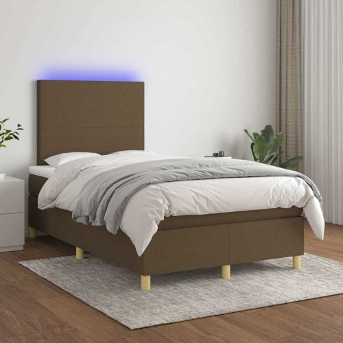 Боксспринг легло с матрак и LED, тъмнокафяво, 120x190 см, плат